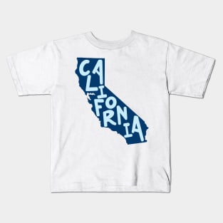 California Doodle Letters Map Outline-  blue Kids T-Shirt